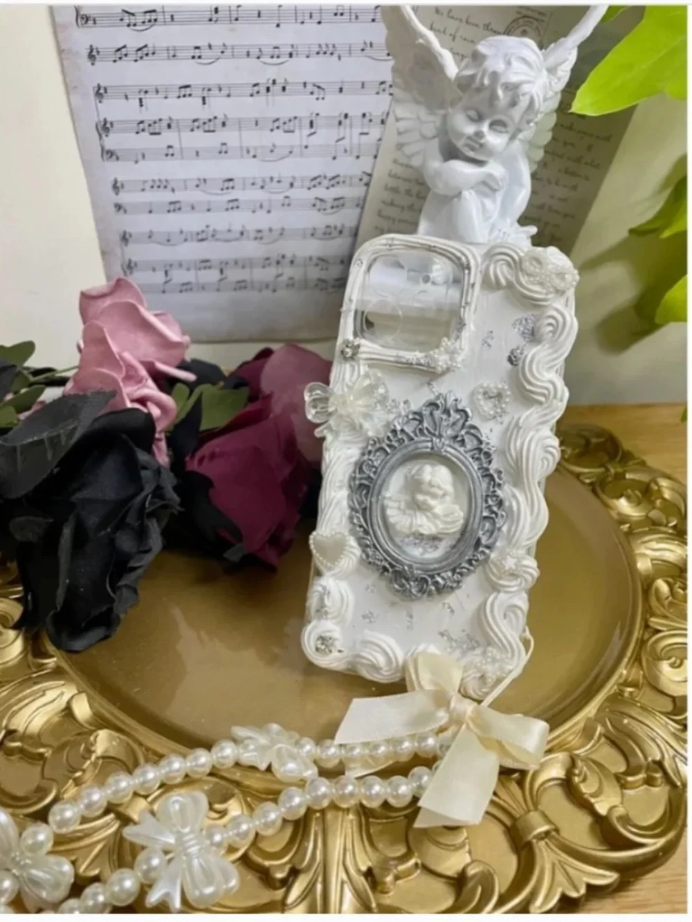 iPhone 12 Baroque butterfly or angel Phone Case, Handmade Phone case